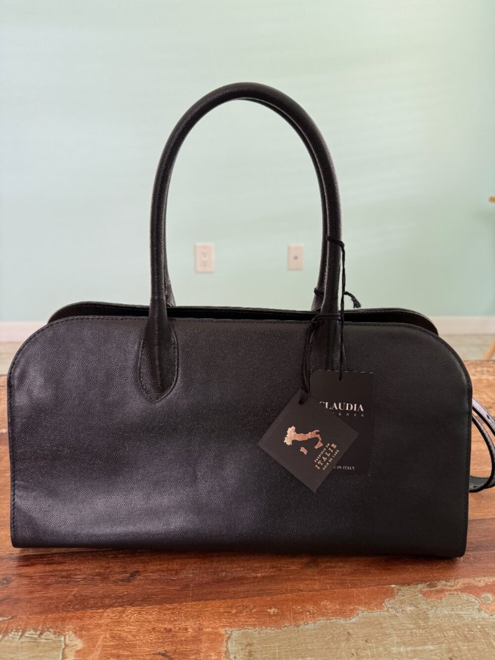 NWT Claudia Firenze East West Satchel Black Leather Bag - Picture 2 of 8